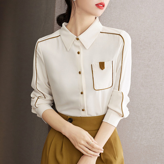 ID:1105 - Early autumn shirts for women long-sleeved shirts  stylish tops commuting chiffon shirts