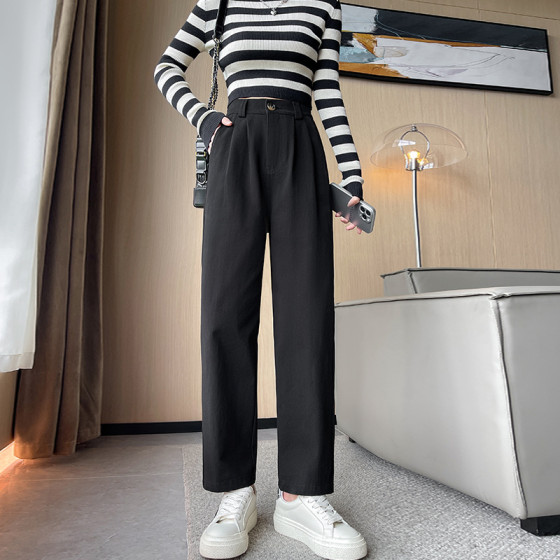 ID:1107 - Women's autumn suit wide leg pants petite high waist loose wide leg pants straight overalls